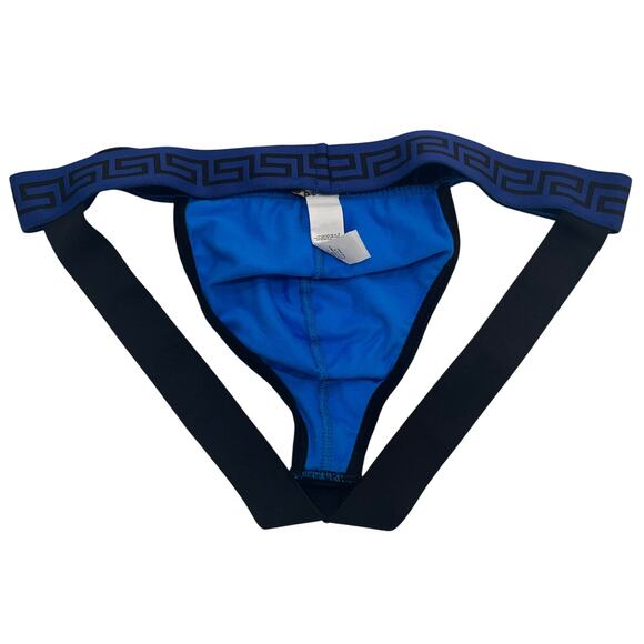 M2-7 VERSACE Men's Greca Jockstrap Underwear Stretch Blue/Black Size 7/36-38/L - Picture 2 of 10
